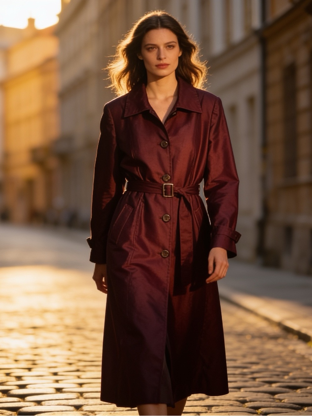Plum Satin/Silk Belted Trench Coat Size Medium